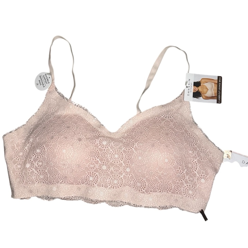 New Light Pink Danskin Lace Bralette with Support and Removable Pads. Size L NWT